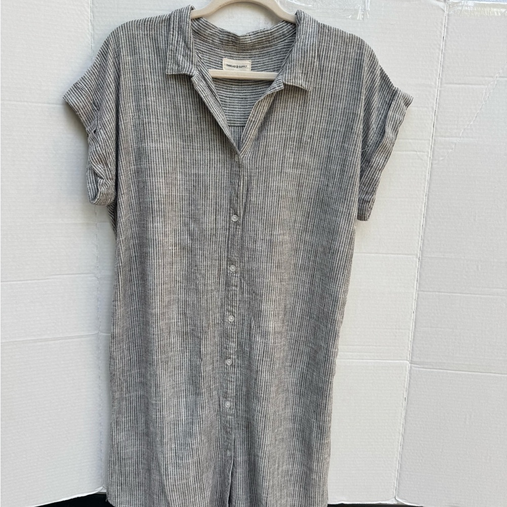 Thread & Supply Grayish-Brown Striped Dress
